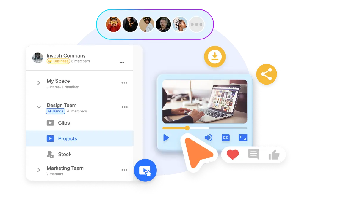 Collaborate in Visla Text to Video with shared workspace, file uploads, and commenting tools.